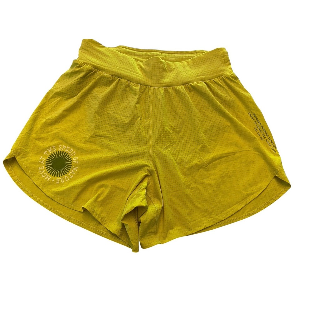 REI Co-Op Swiftland Running Shorts Womens Small Yellow Grid Move Speed Nature